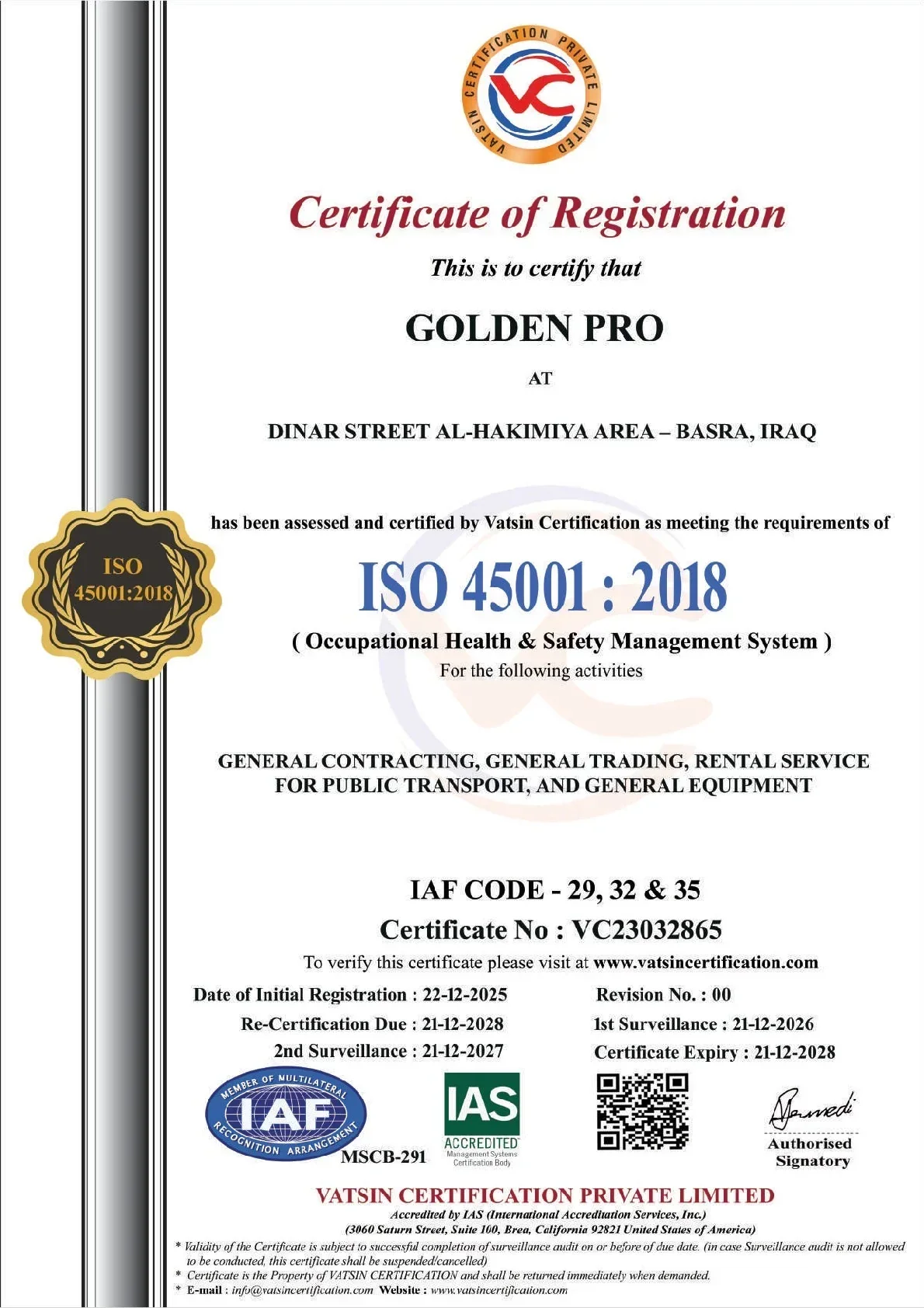 ISO 45001 Certificate